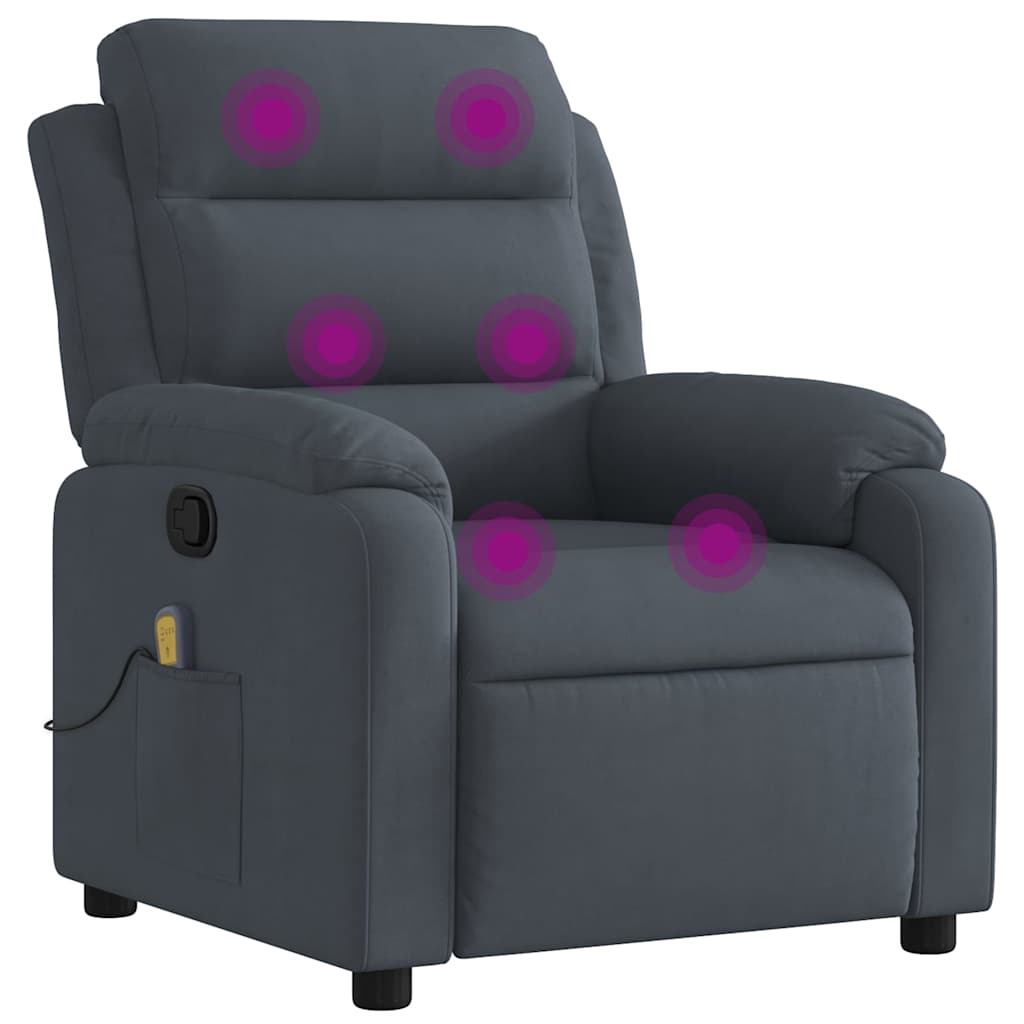 Massage Recliner Chair Dark Gray Velvet