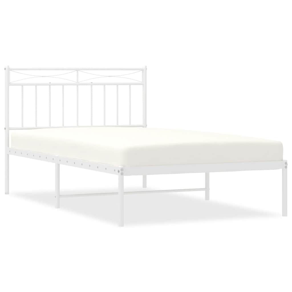 Bed Frame White Powder-Coated Steel Twin Bed Frame Rectangular