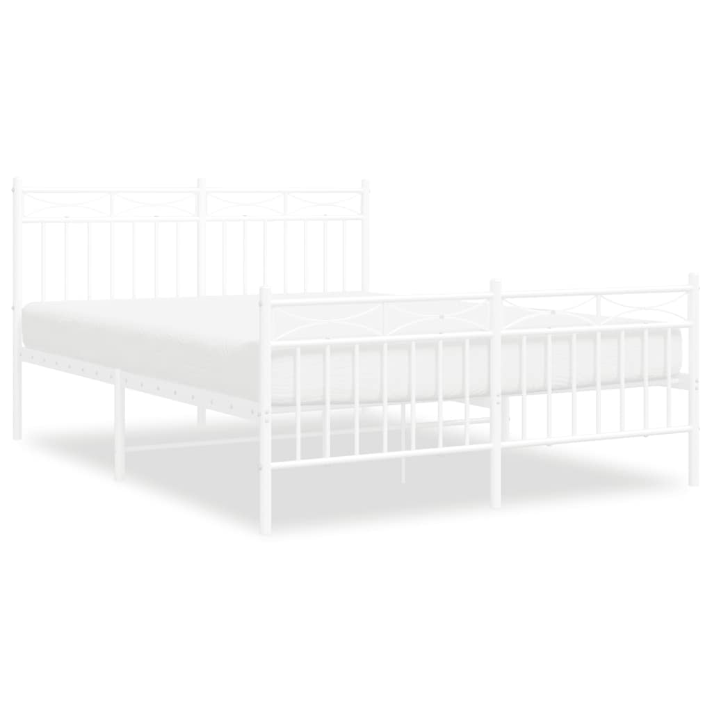 Bed Frame White Powder-Coated Steel Full Bed Frame Rectangular