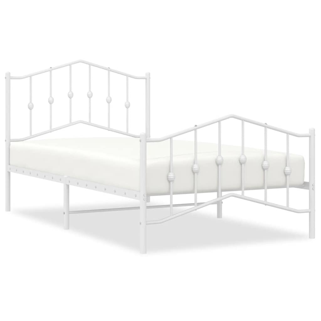 Bed Frame White Powder-Coated Steel Twin Bed Frame Rectangular