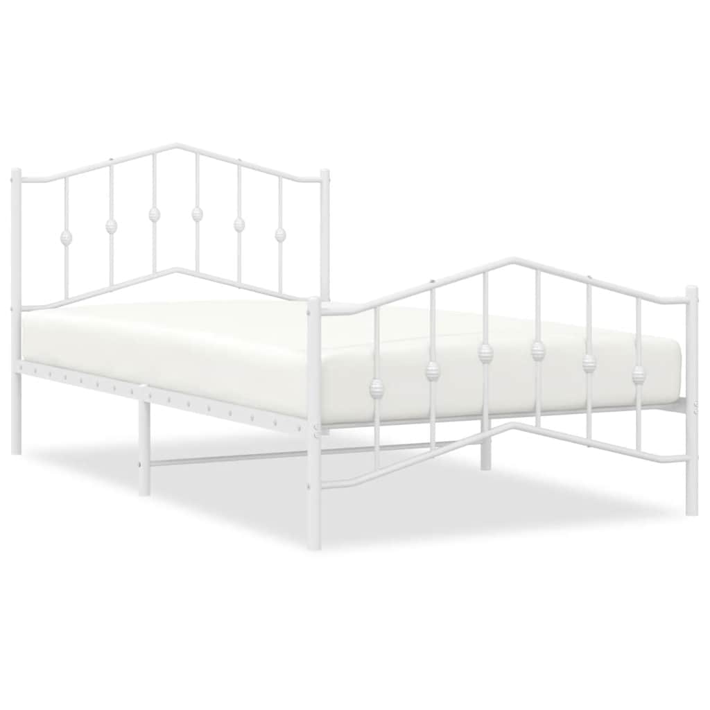 Bed Frame White Powder-Coated Steel Twin Bed Frame Rectangular