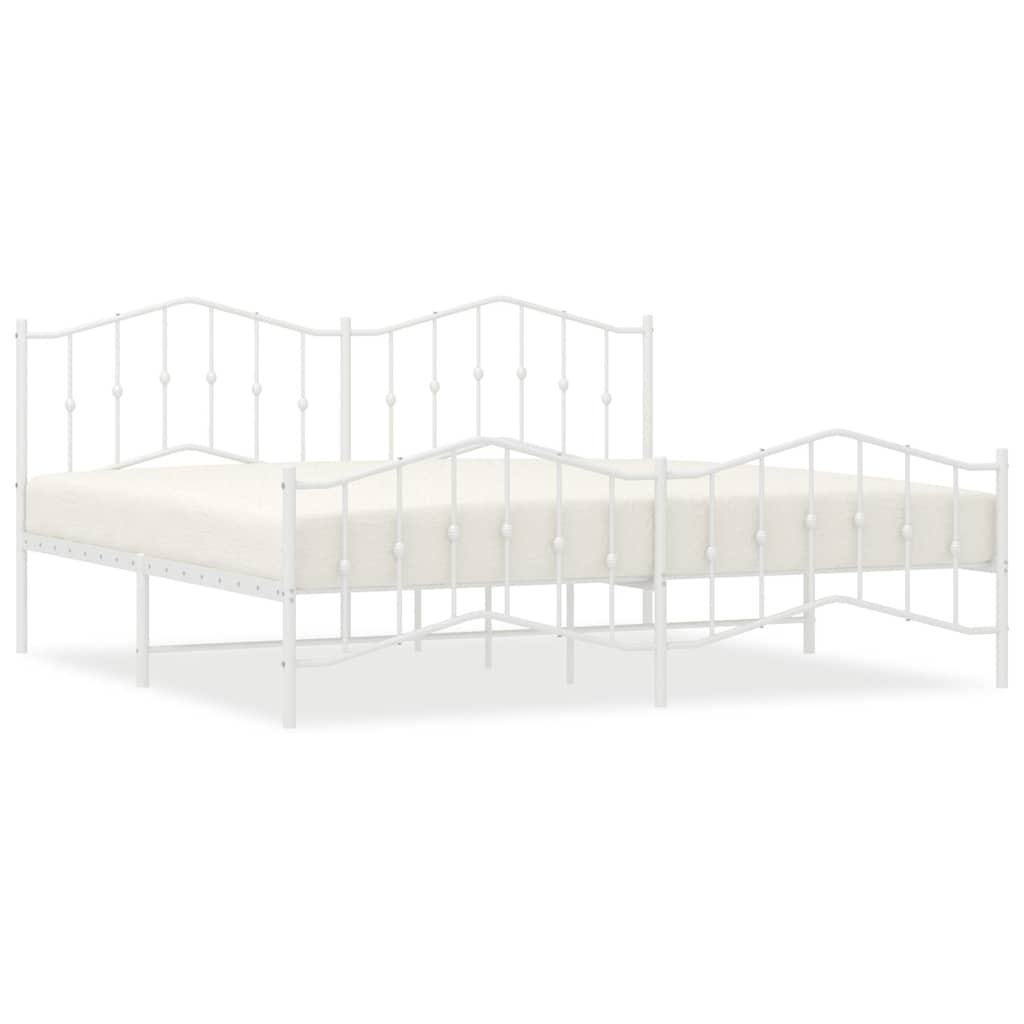 Bed Frame White Powder-Coated Steel Double Bed Frame