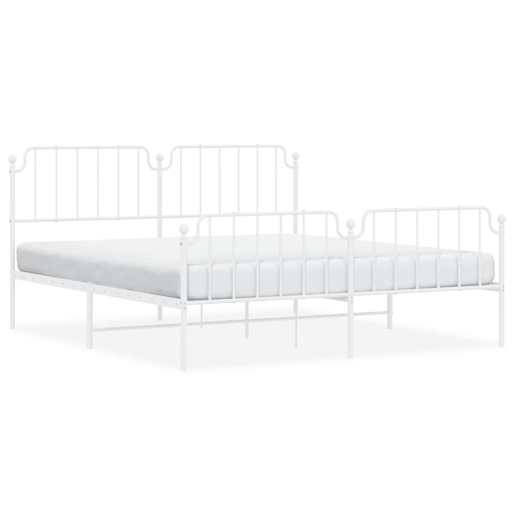 Bed Frame White Powder-Coated Steel Full Bed Frame Rectangular