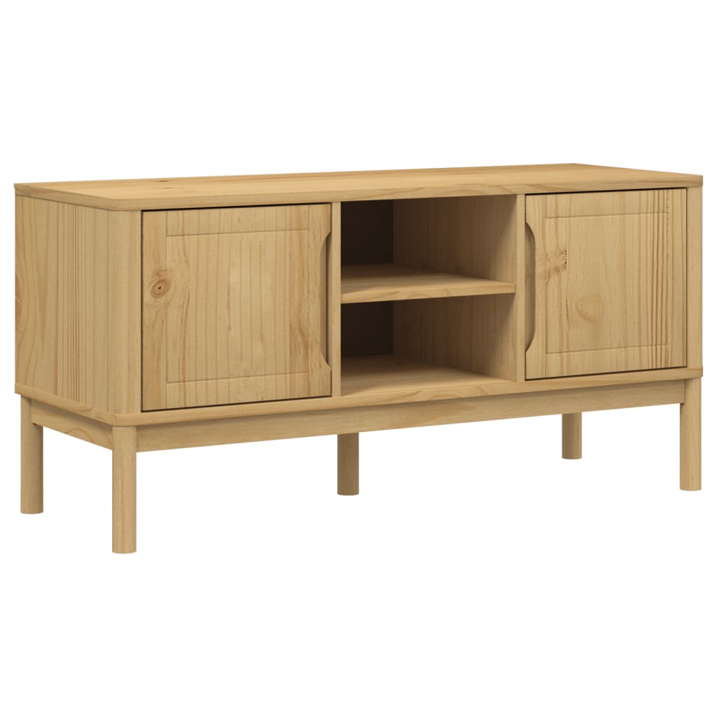 TV Cabinet Wax Brown Solid Pine Wood, Engineered Wood