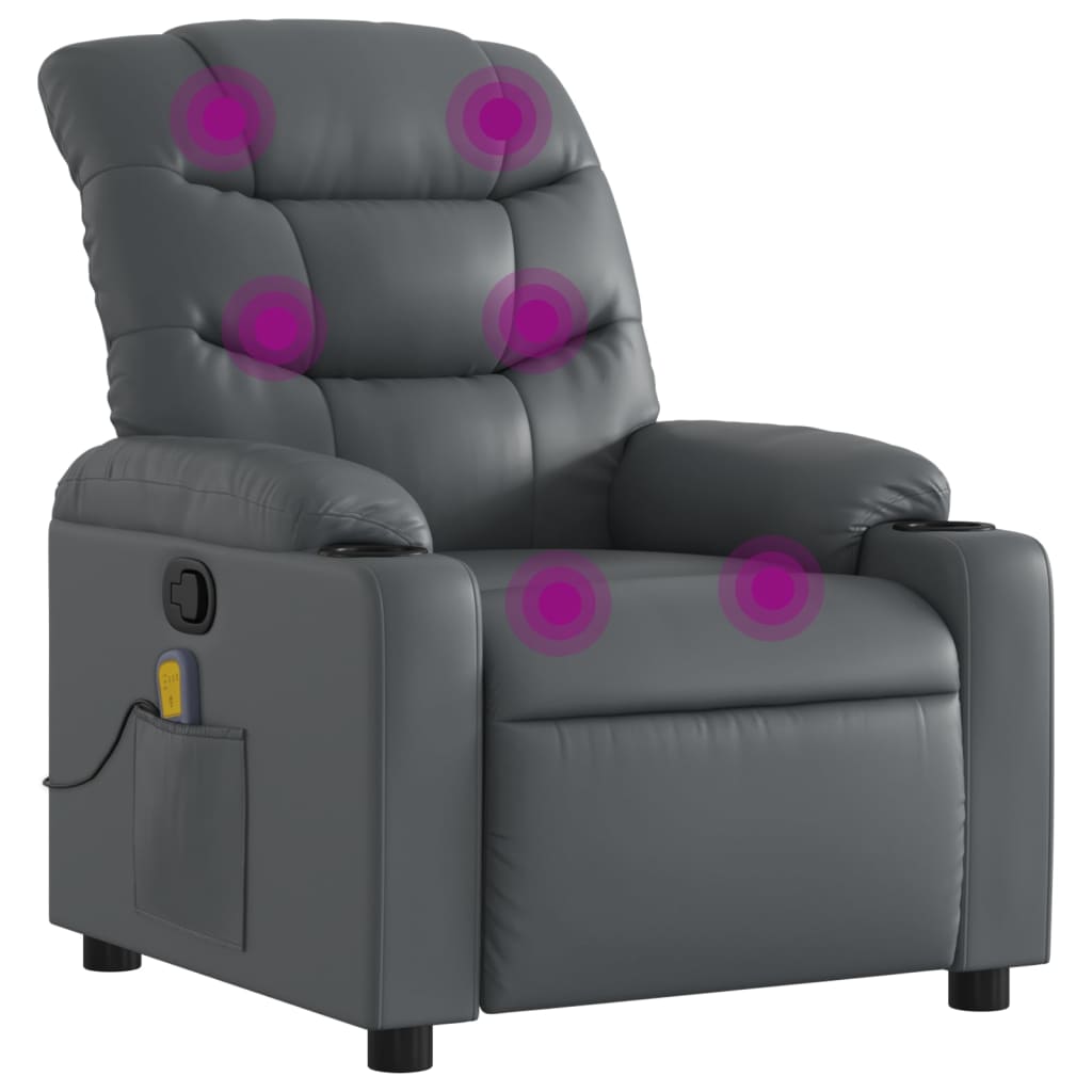 Massage Recliner Chair Grey Faux Leather Standard