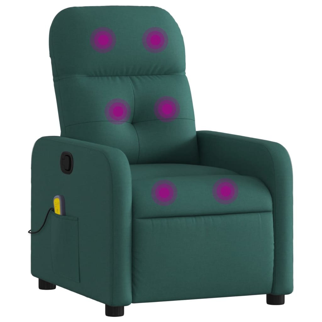 Massage Recliner Chair Dark Green Polyester, Metal, Plywood