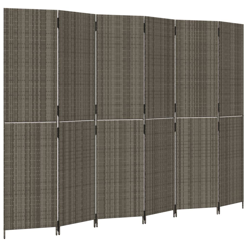 Room Divider 6 Panels Gray Poly Rattan