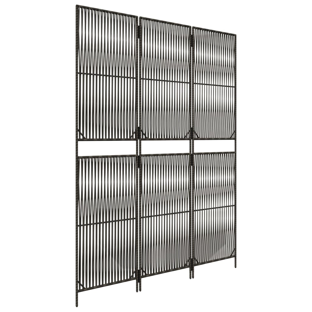 Room Divider 3 Panels Gray Poly Rattan