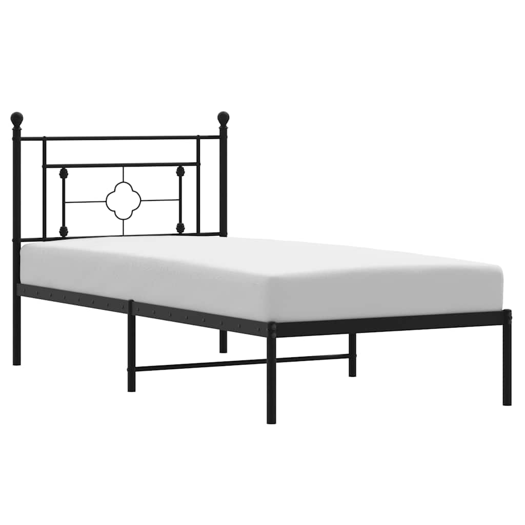 Bed Frame Black Powder-Coated Steel Twin Bed Frame Rectangular