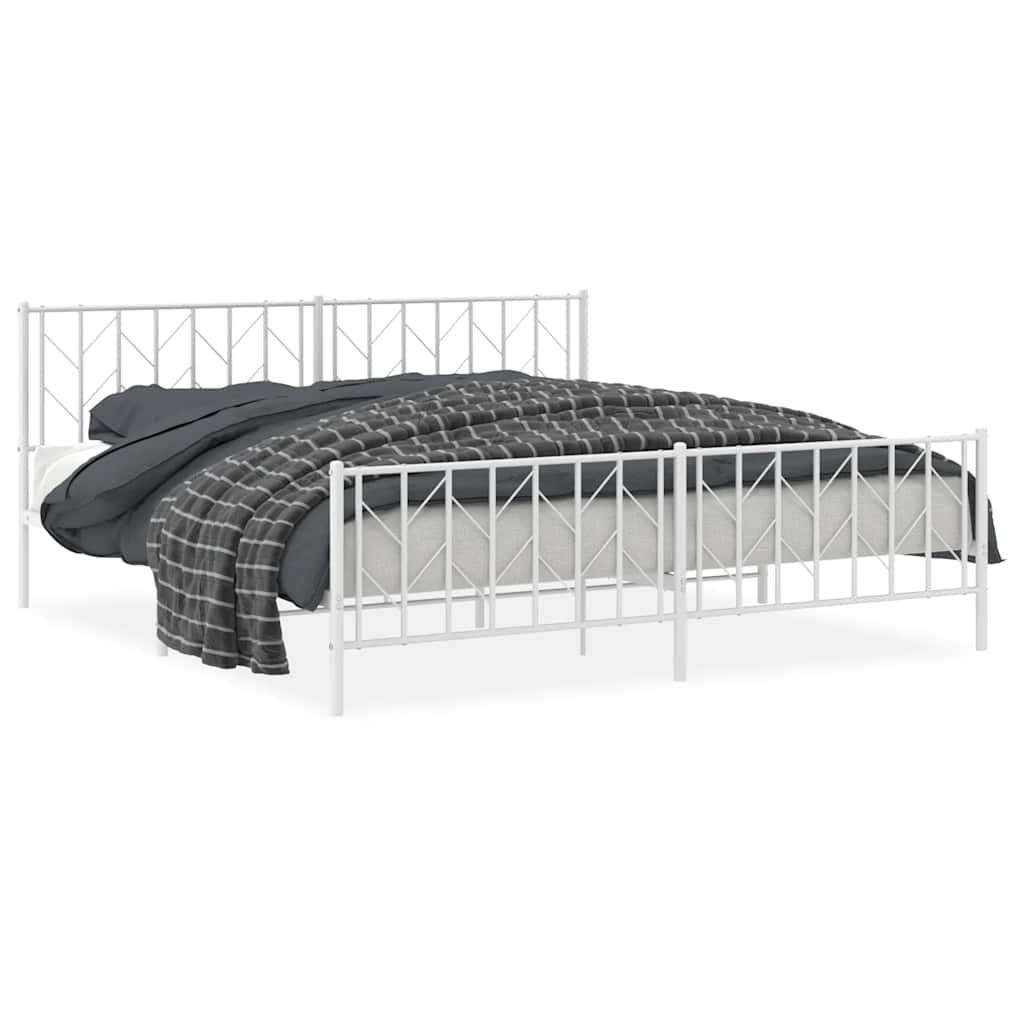 Bed Frame White Steel Full Bed Frame Rectangular Modern