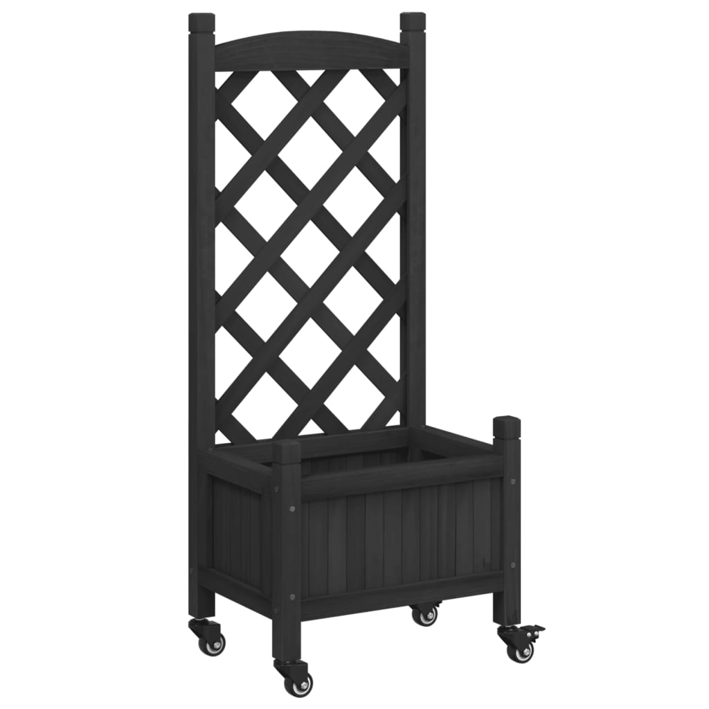 Planter Black Solid fir wood, Iron Medium Portable Planter