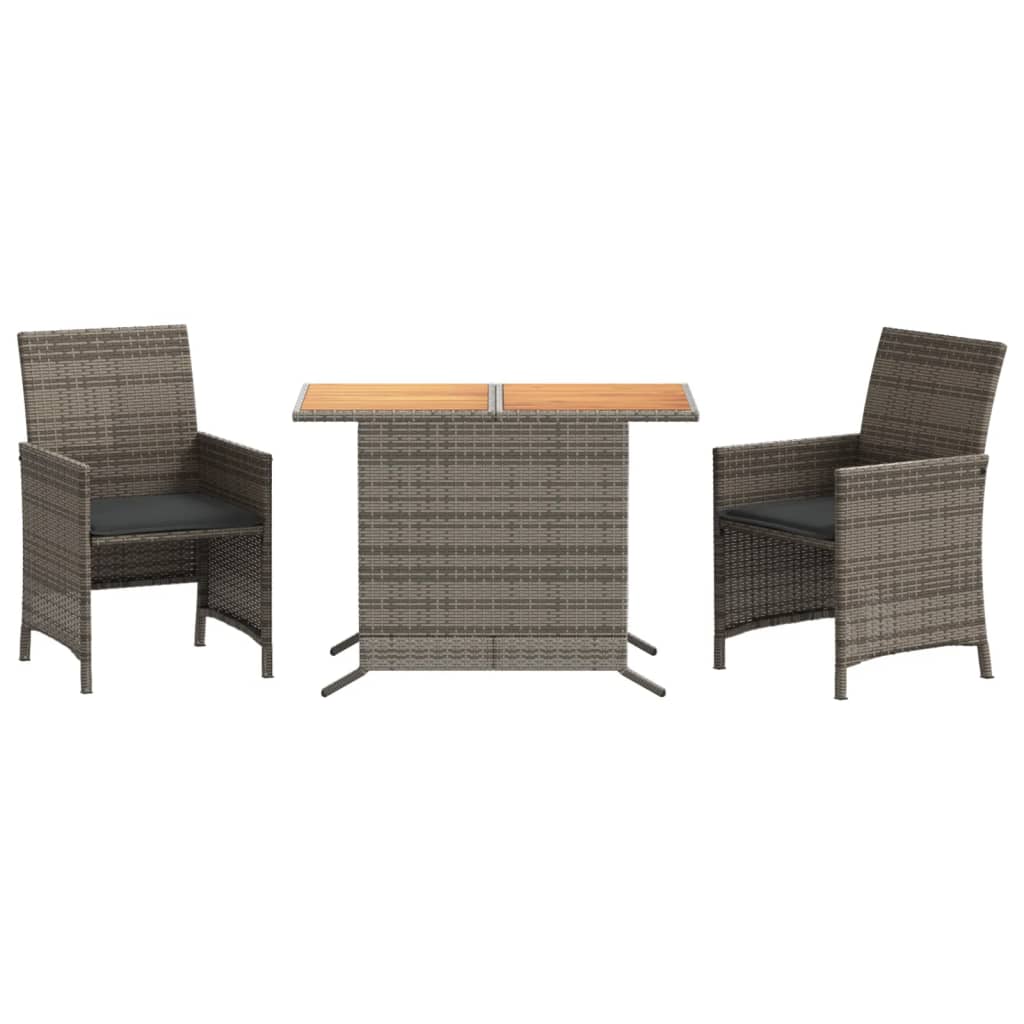 Bistro Set Gray PE rattan, powder-coated steel, solid acacia wood