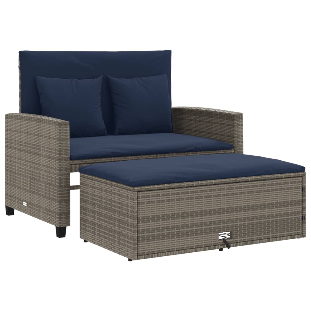 Patio Sofa Grey and Navy Blue PE rattan and powder-coated steel