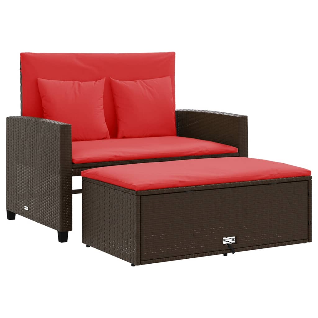 Patio Sofa Brown and Red Poly Rattan 2-Seater