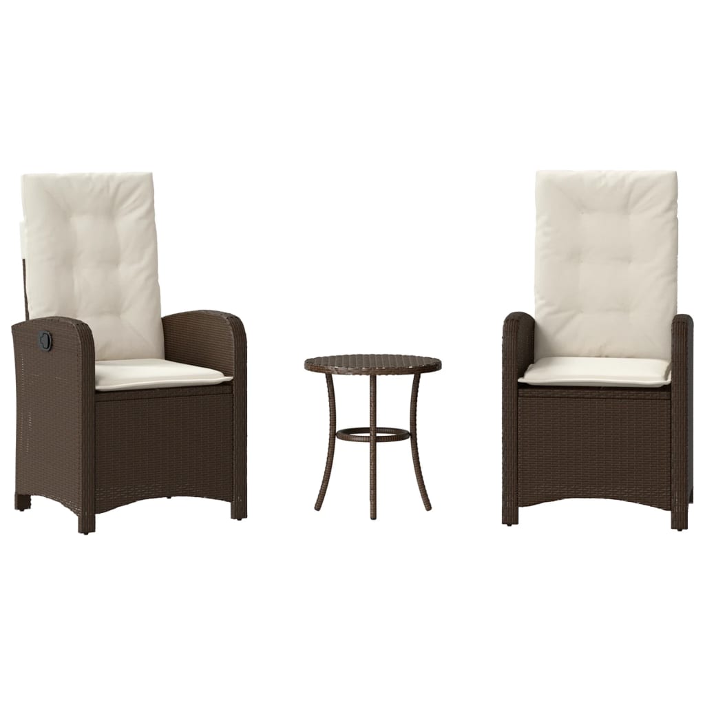 Bistro Set Brown Poly Rattan Small Adjustable Armrests