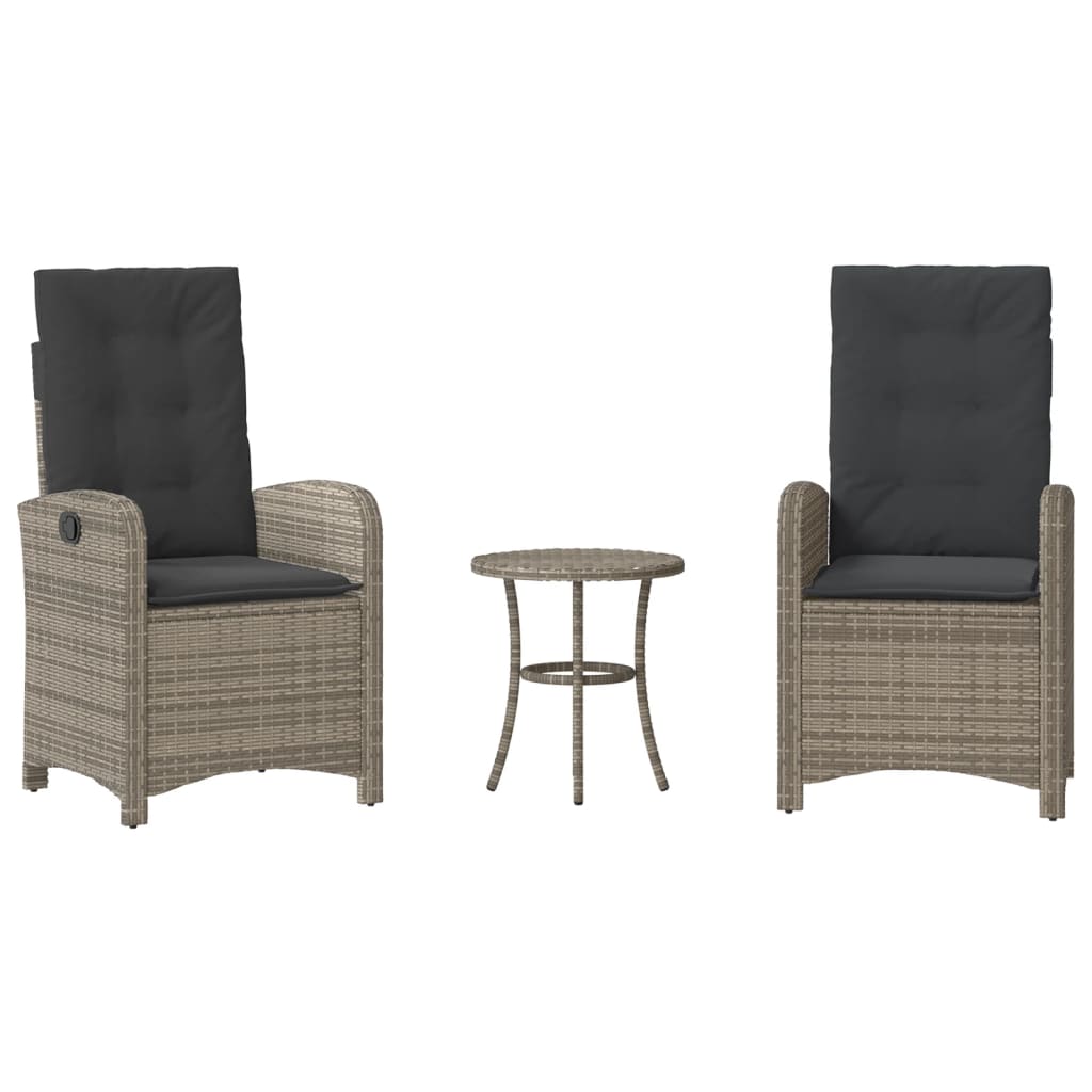 Bistro Set Grey PE rattan, powder-coated steel, 100% polyester fabric