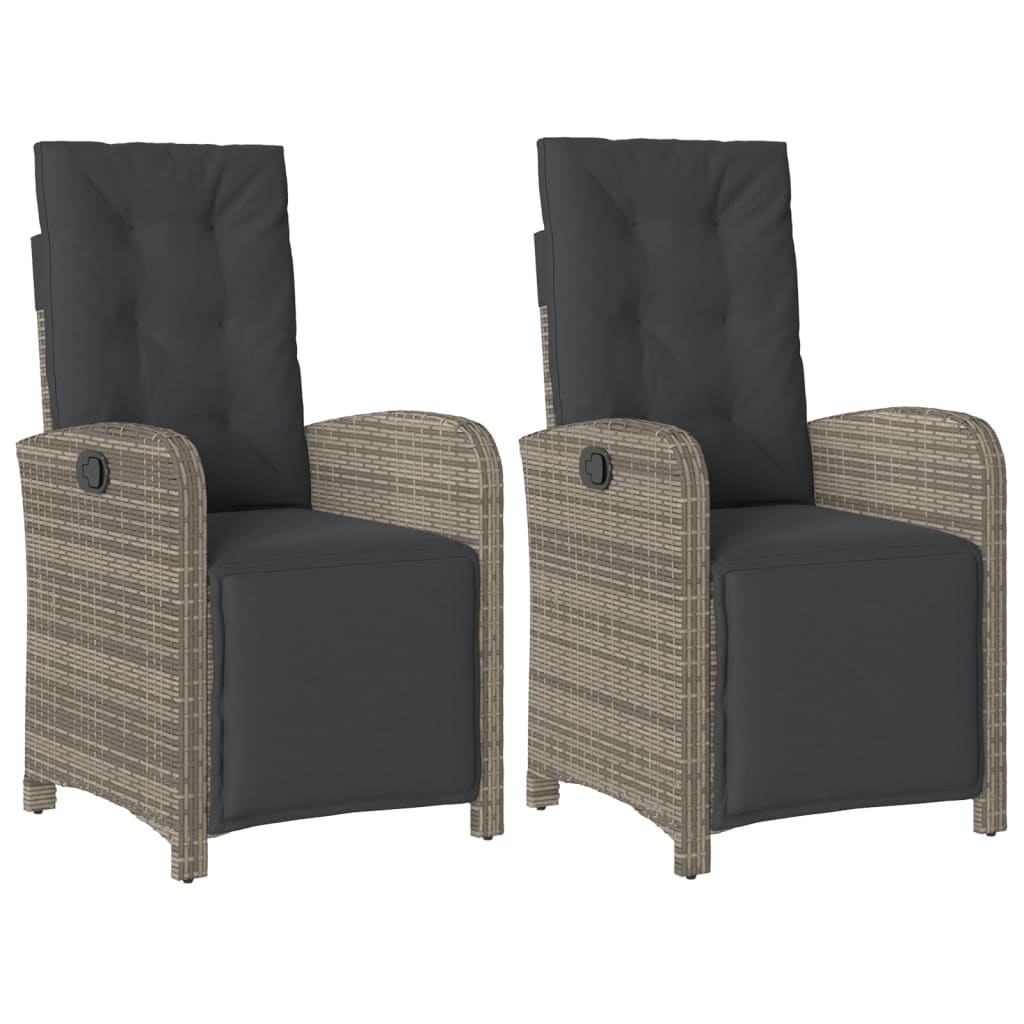Reclining Garden Chair Set of 2 Grey, Dark Grey PE Rattan Medium
