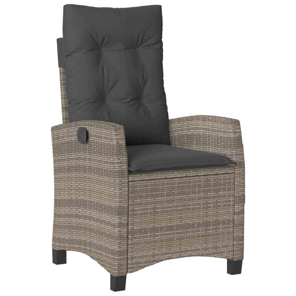 Reclining Garden Chair Grey Poly Rattan, Powder-Coated Steel