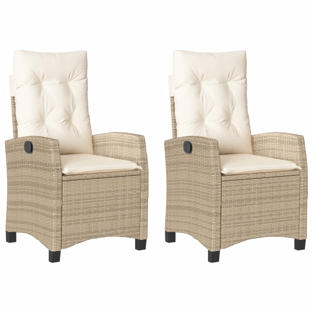 Reclining Garden Chair Set of 2 Beige PE Rattan and Steel