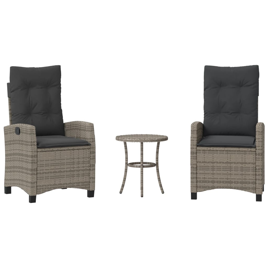 Bistro Set Grey Poly Rattan 2-seater Adjustable Armrests