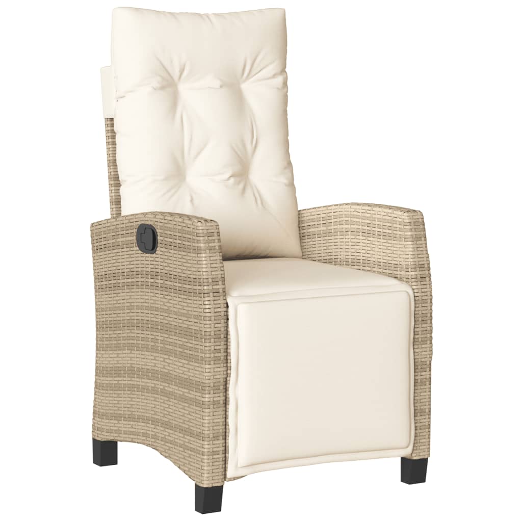 Reclining Garden Chair Beige PE rattan Adjustable Footrests