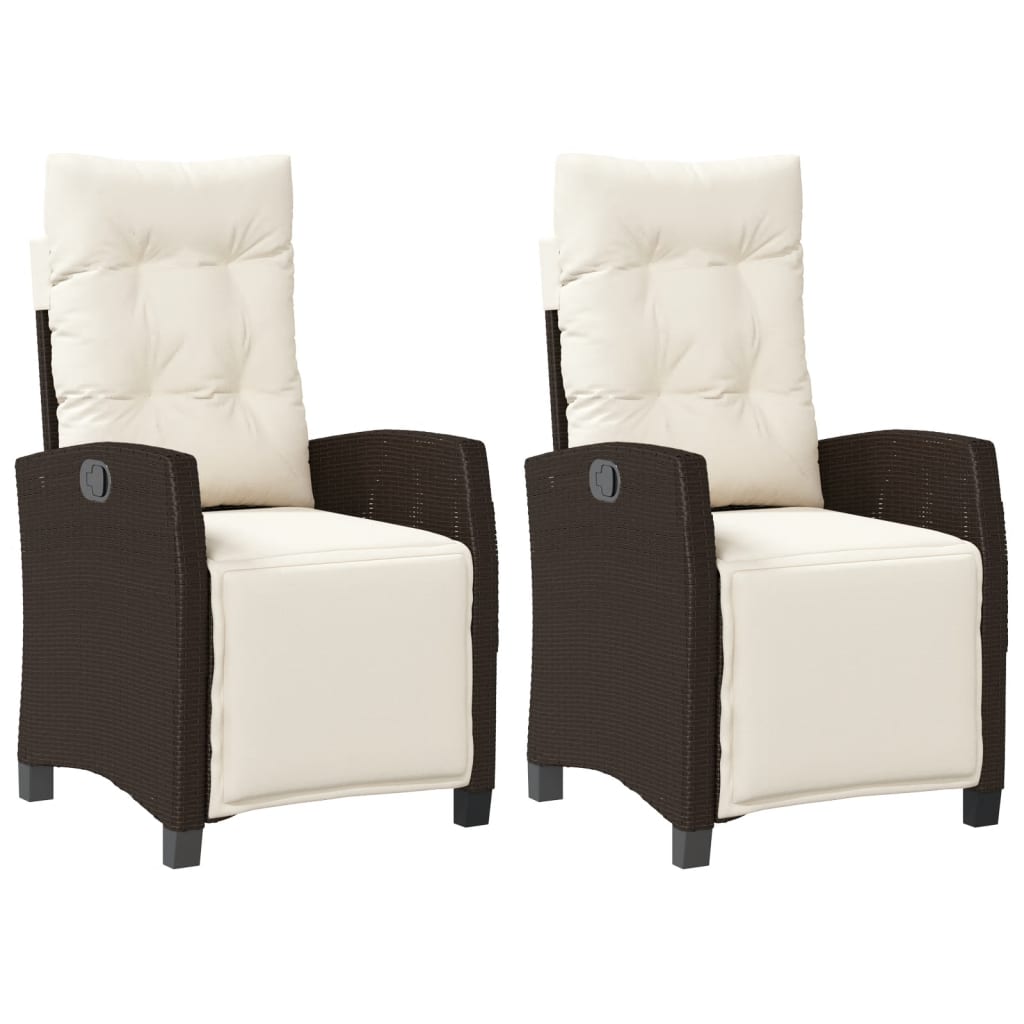 Reclining Garden Chair Set of 2 Brown and Cream White