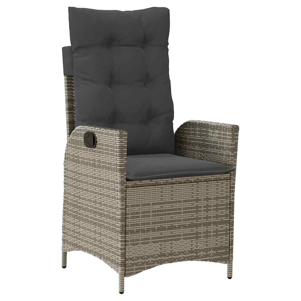 Reclining Garden Chair Grey PE rattan, Powder-Coated Steel Standard