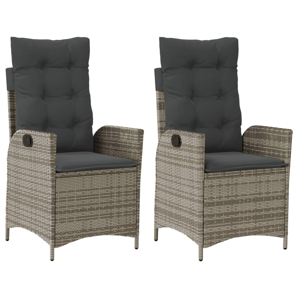 Reclining Garden Chair Set of 2 Grey, Dark Grey PE Rattan