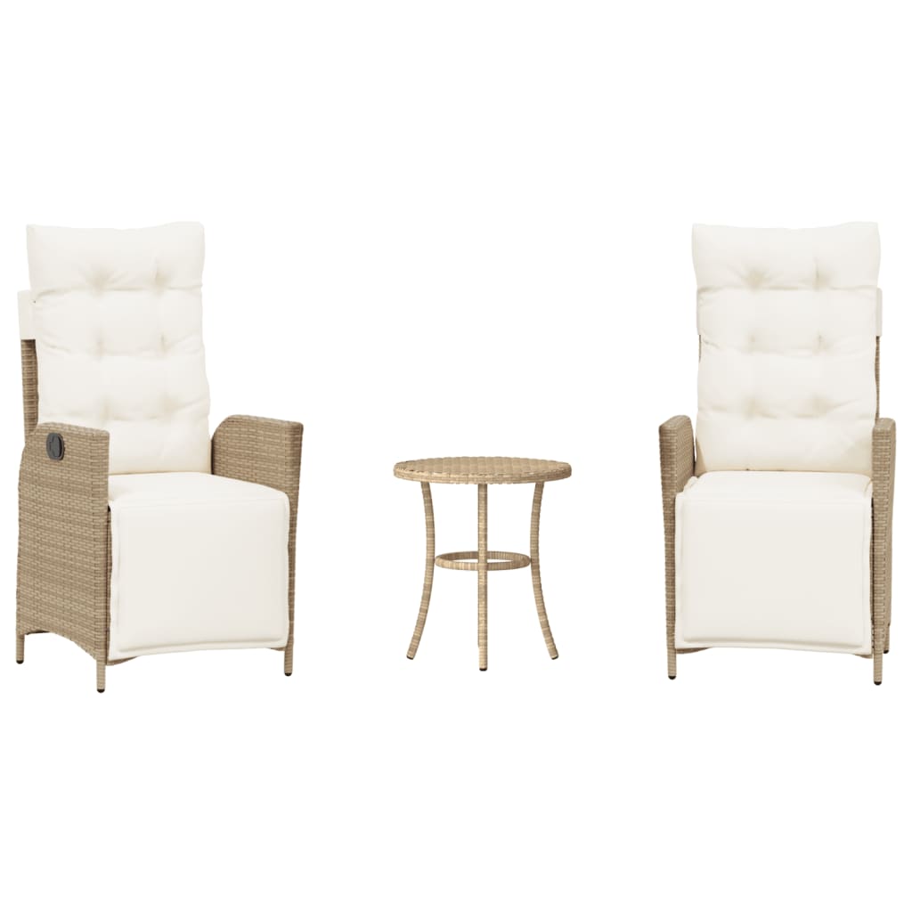 Bistro Set Beige PE rattan 2-seater Adjustable Footrests