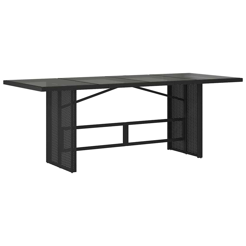Garden Table Black PE rattan, powder-coated steel, tempered glass