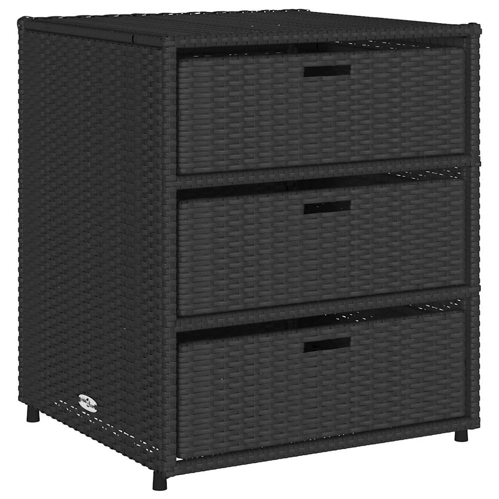 Garden Storage Cabinet Black Poly Rattan, Powder-Coated Steel