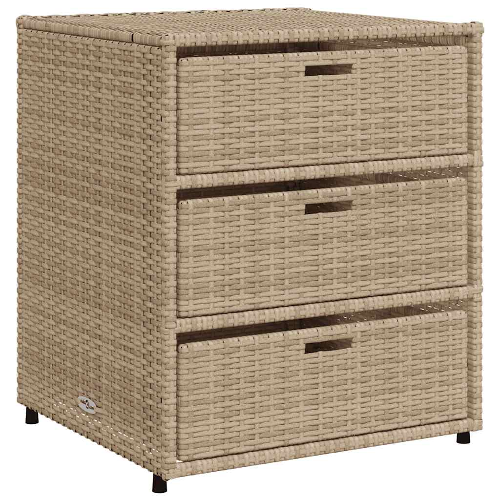 Garden Storage Cabinet Beige PE Rattan, Powder-Coated Steel Medium