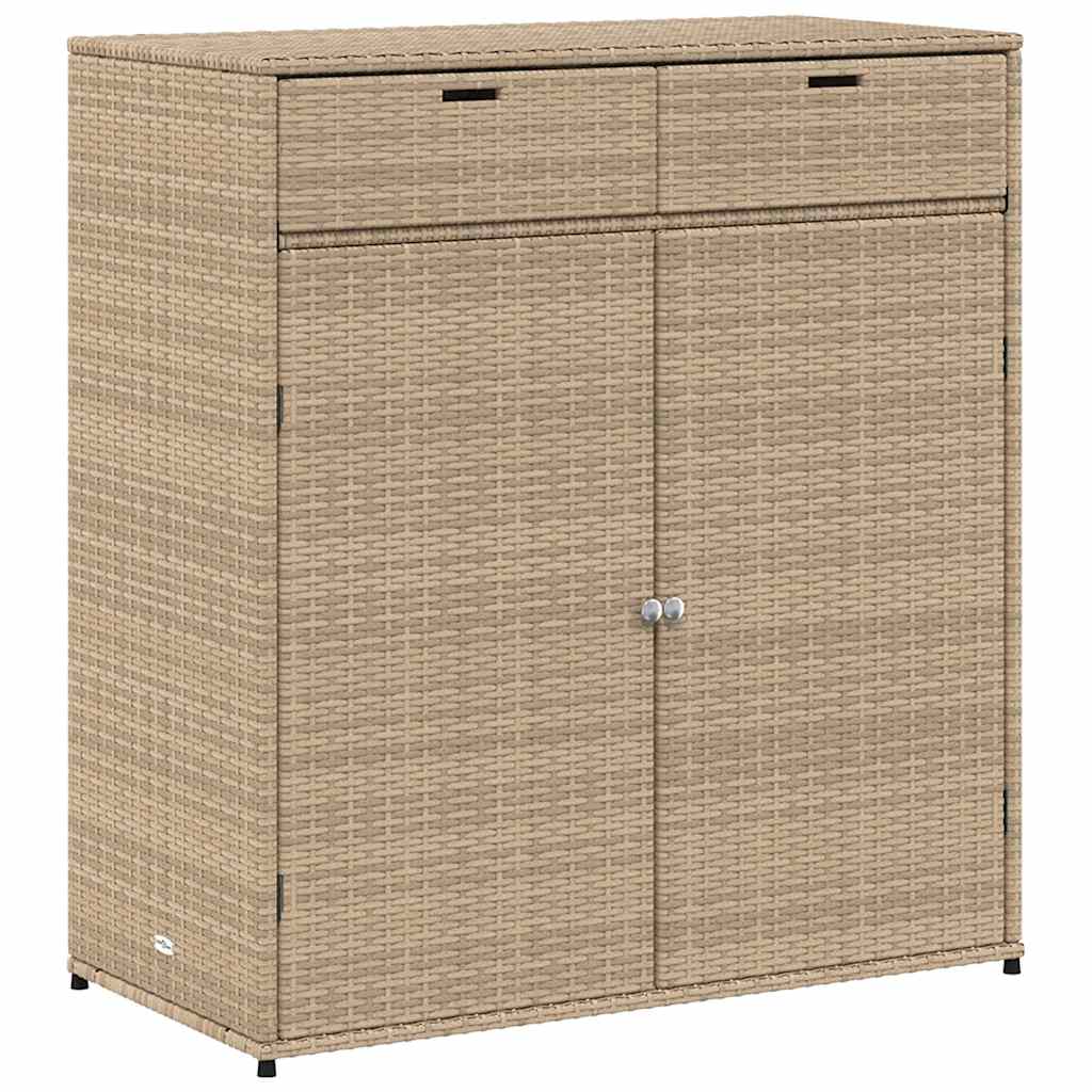 Garden Storage Cabinet Beige Poly Rattan Large