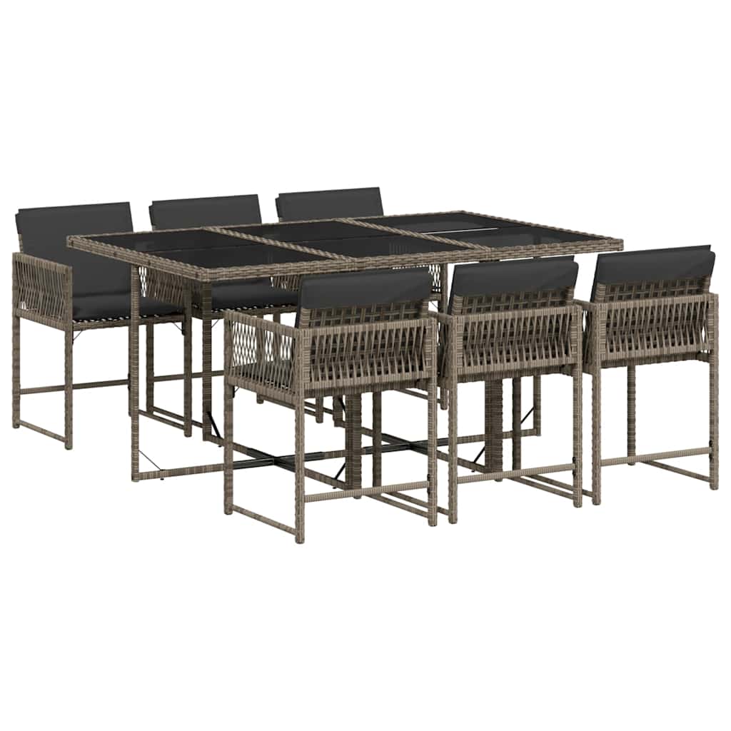 Garden Dining Set Gray PE Rattan 6-Seater Foldable