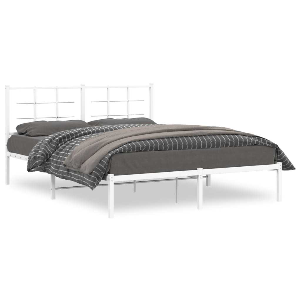 Bed Frame White Powder-Coated Steel King Size Bed Frame