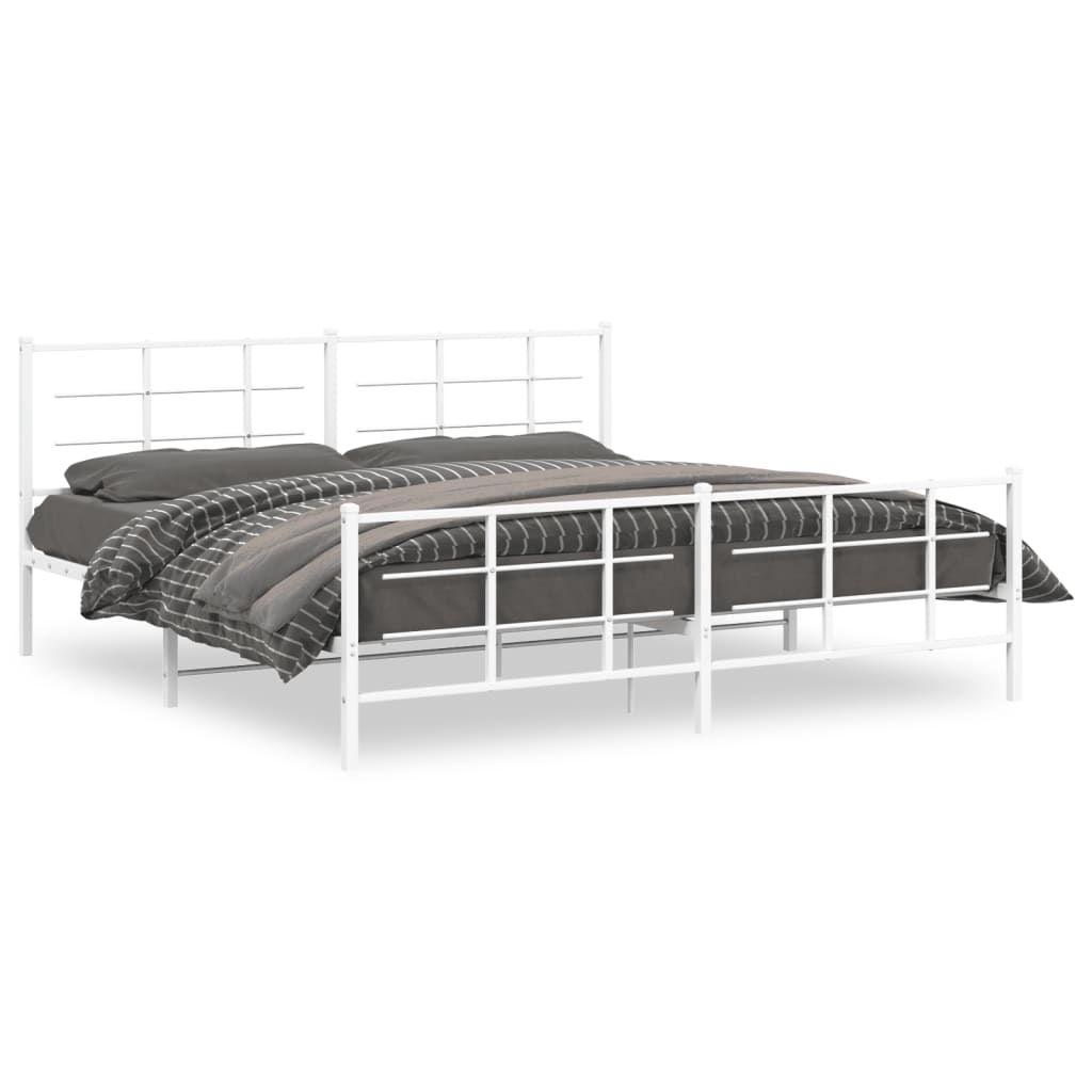 Bed Frame White Powder-Coated Steel Full Bed Frame Rectangular