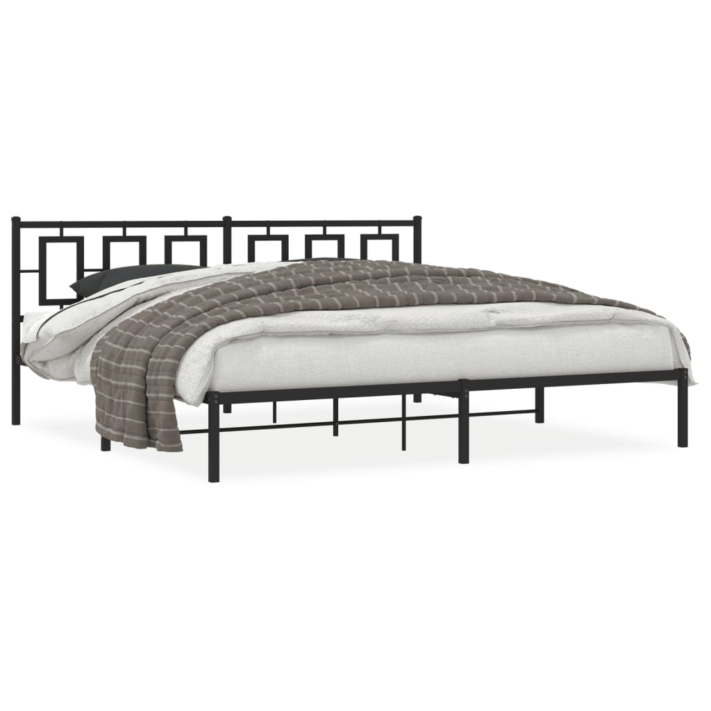 Bed Frame Black Steel 76.0 x 80.0 in Bed Frame Rectangular