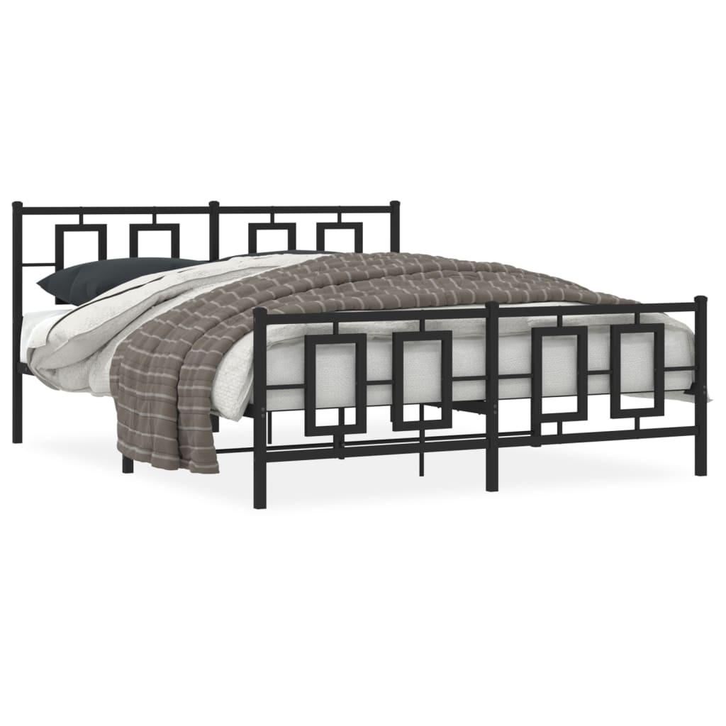 Bed Frame Black Powder-Coated Steel King Size Bed Frame