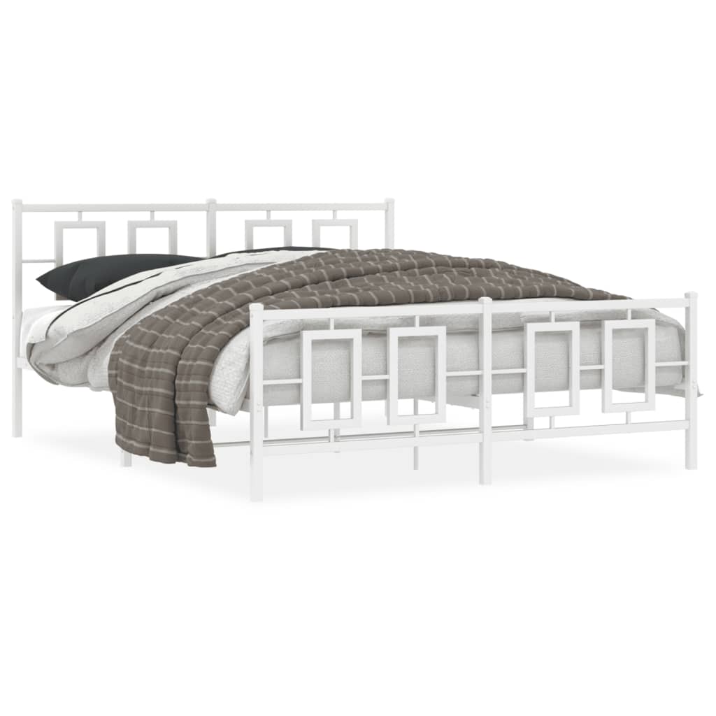 Bed Frame White Powder-Coated Steel King Bed Frame Rectangular