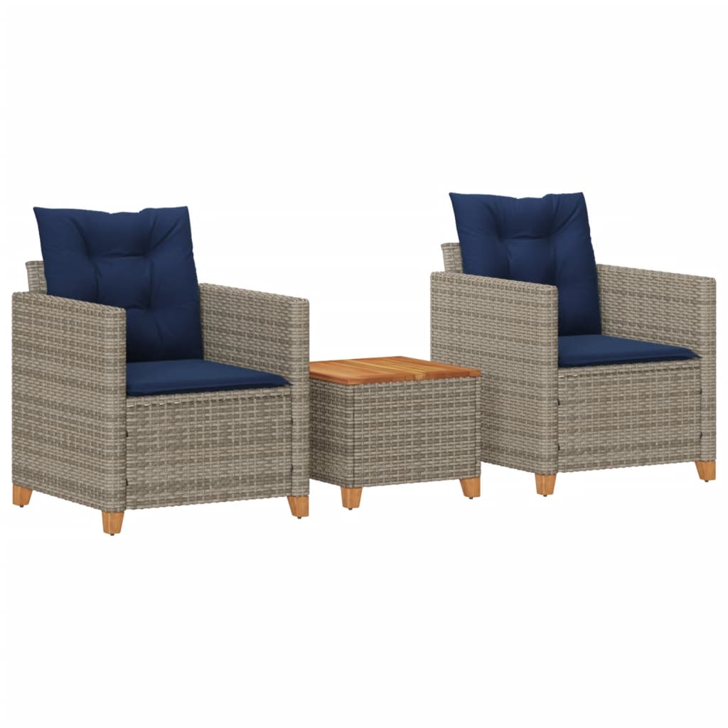 Patio Bistro Set Grey PE Rattan Medium Adjustable Feet