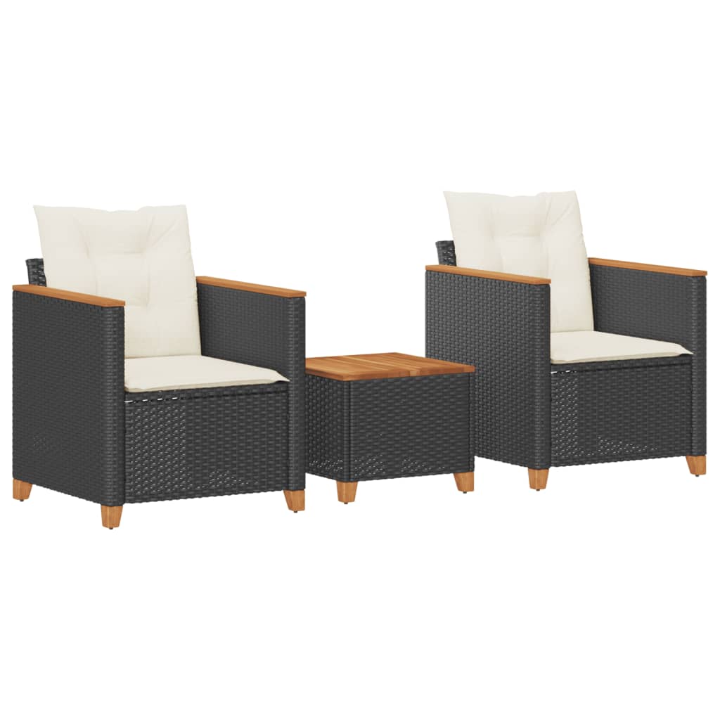Bistro Set Black, Cream White PE rattan Small Removable Covers