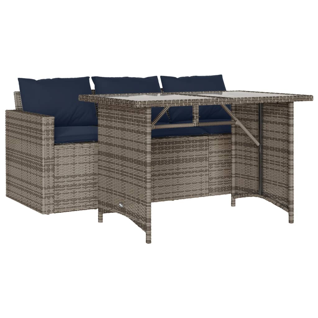 Garden Dining Set Grey Poly Rattan 3-seater