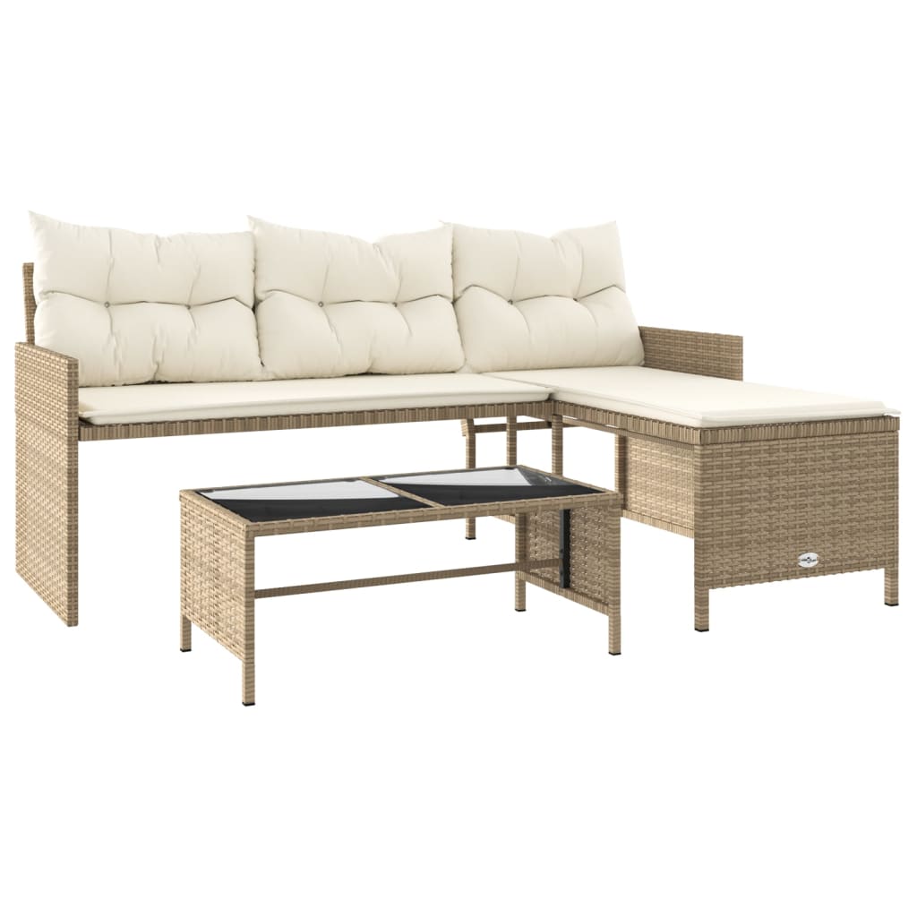 Garden Sofa Beige Poly Rattan 3-seater Removable Covers