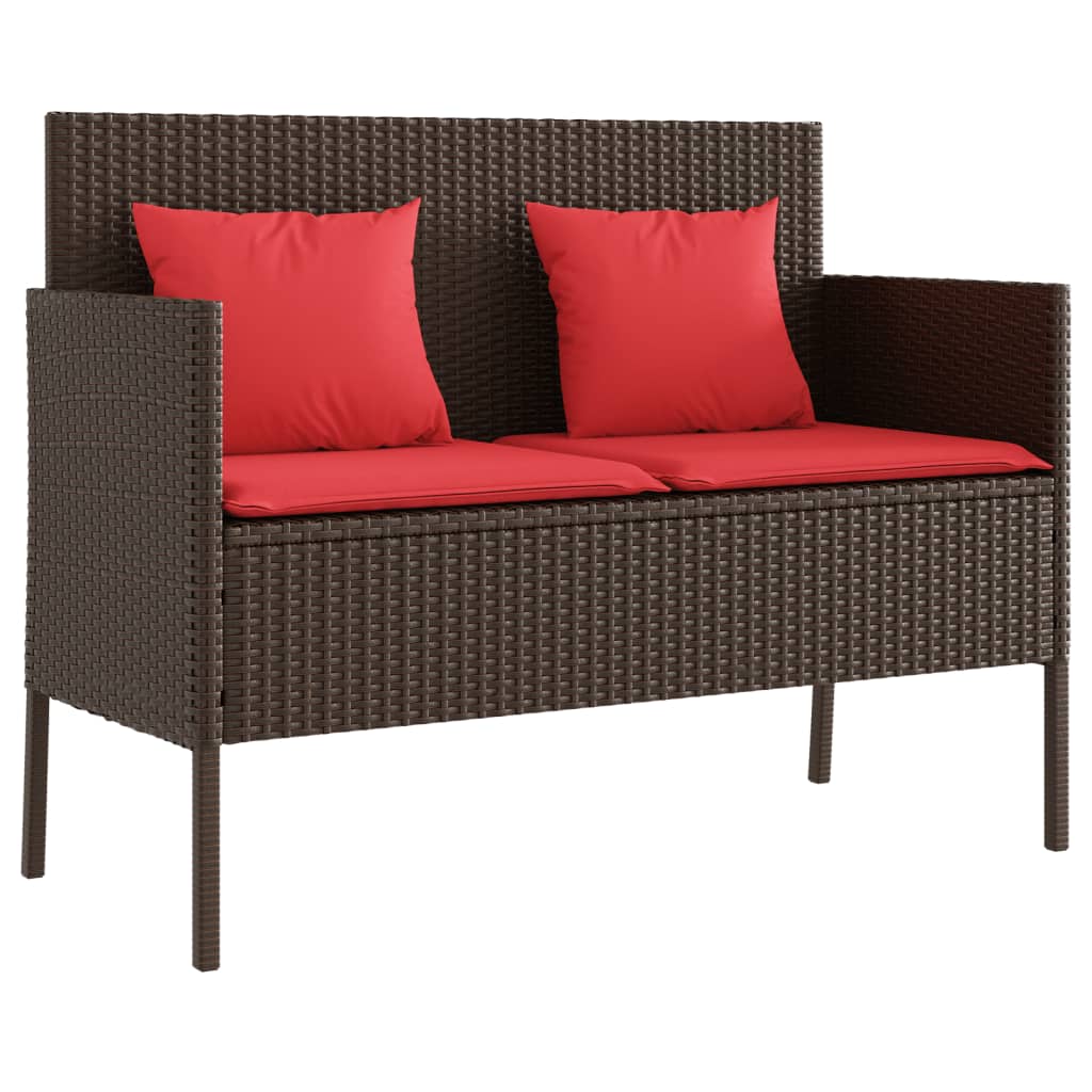 Garden Bench Brown PE rattan, powder-coated steel Compact