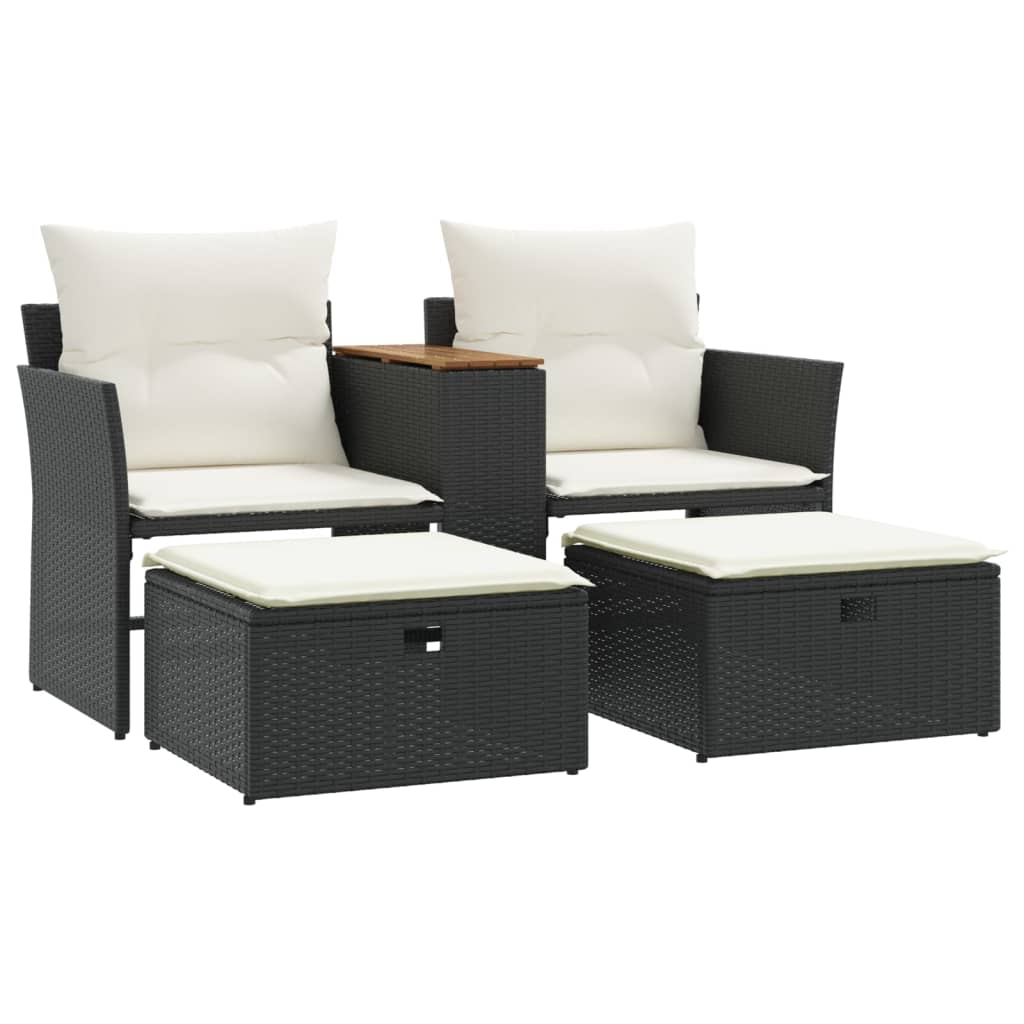 Garden Sofa Black PE Rattan Standard Adjustable Feet