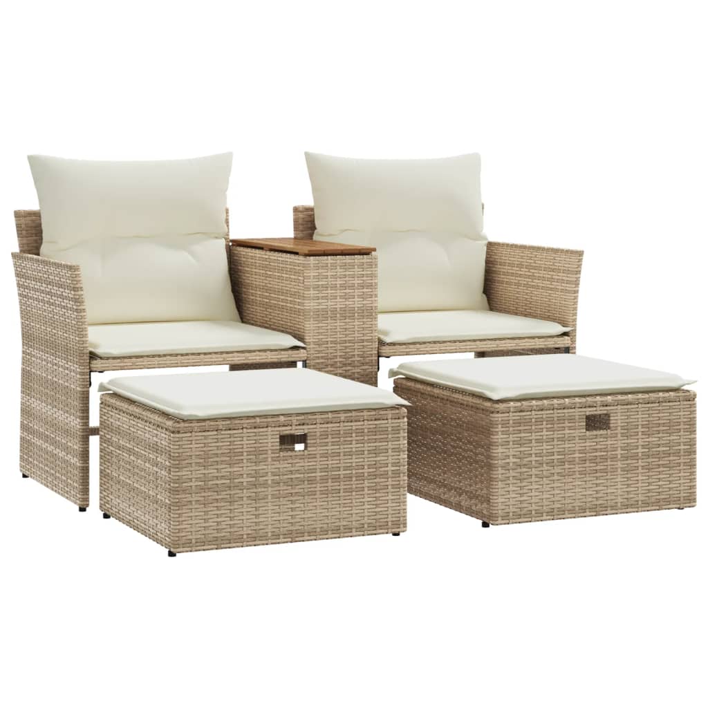 Garden Sofa Beige PE rattan 2-seater Adjustable Feet