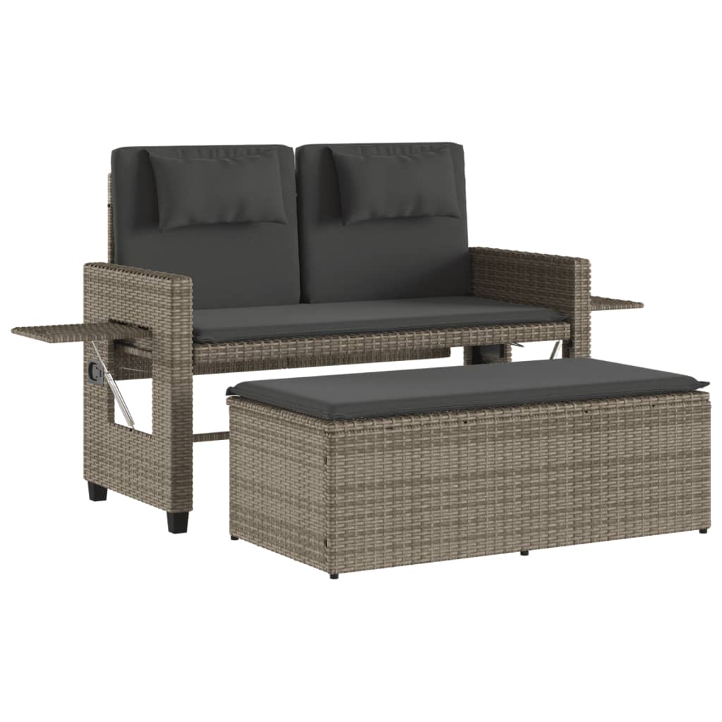 Garden Bench Grey PE rattan, powder-coated steel, polyester Medium
