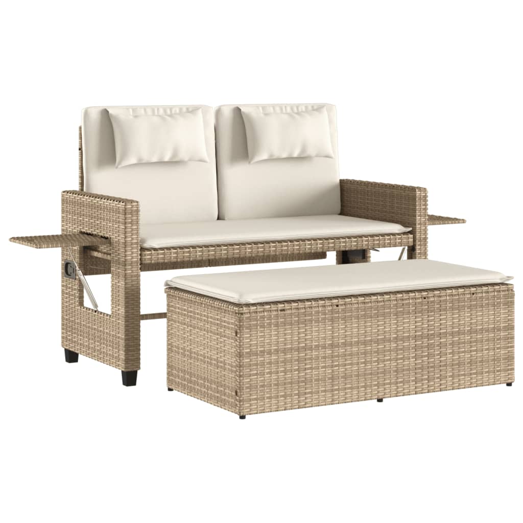 Garden Bench Beige PE rattan, powder-coated steel, polyester Medium