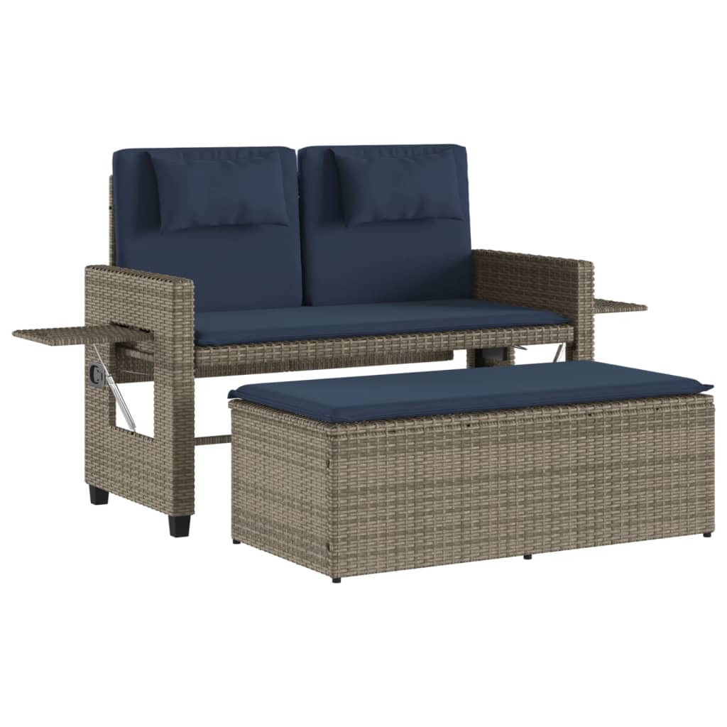 Garden Bench Grey PE rattan Medium Adjustable Armrests
