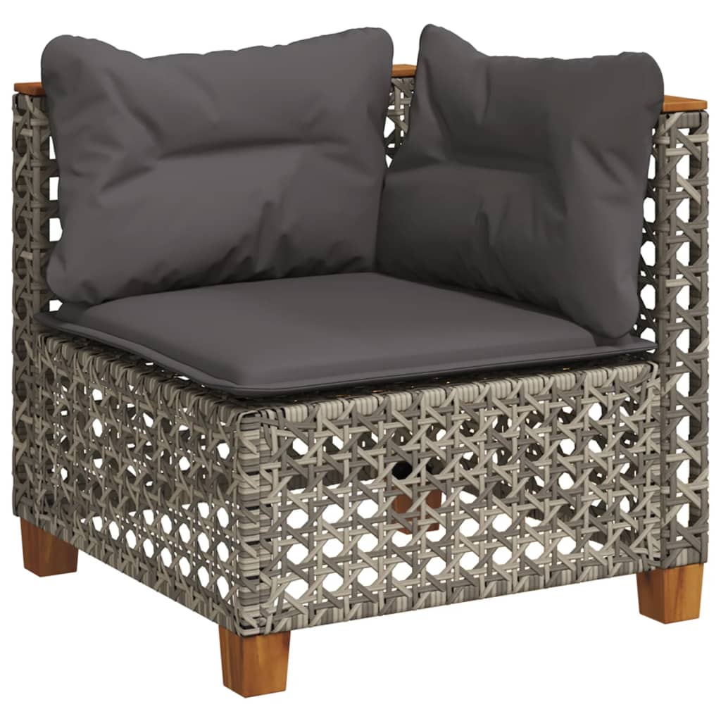 Patio Sofa Corner with Cushions Grey Poly Rattan